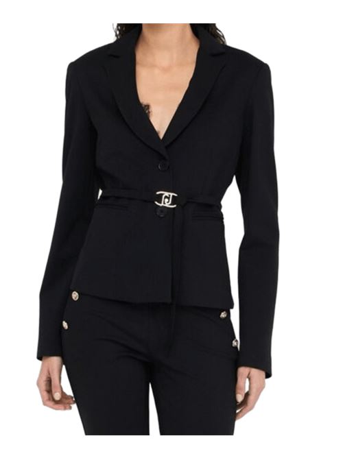 Giacca con cintura logata in misto viscosa, colore nero LIU JO | MF5140-J918922222